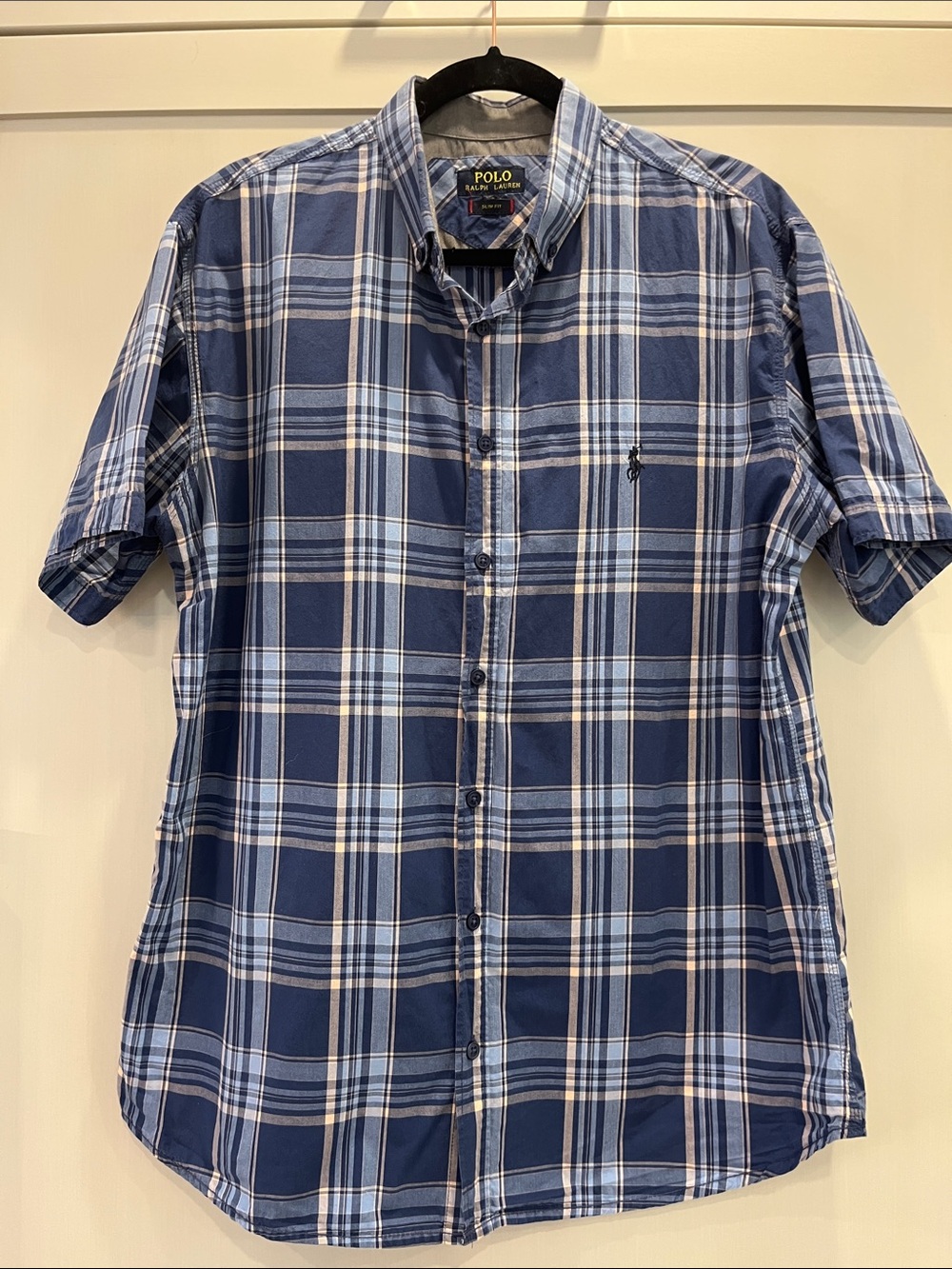 Vintage Polo by Ralph Lauren Blue PinkWhite Plaid Short-Sleeve Button-Down Shirt